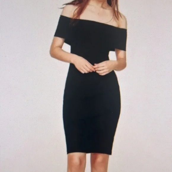 Off Shoulder Black Zip Back Dress Zara Off Shoulder Black Body Con
